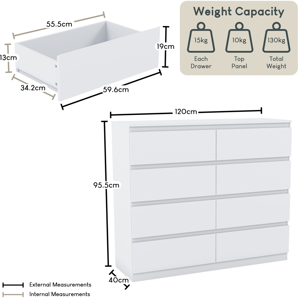 VIDA DESIGNS Denver 8 Drawer White Chest of Drawers Image 9