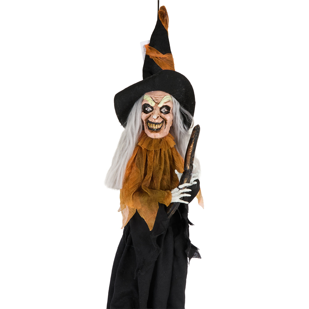Animated Hanging Witch on Broom Decoration Image 2