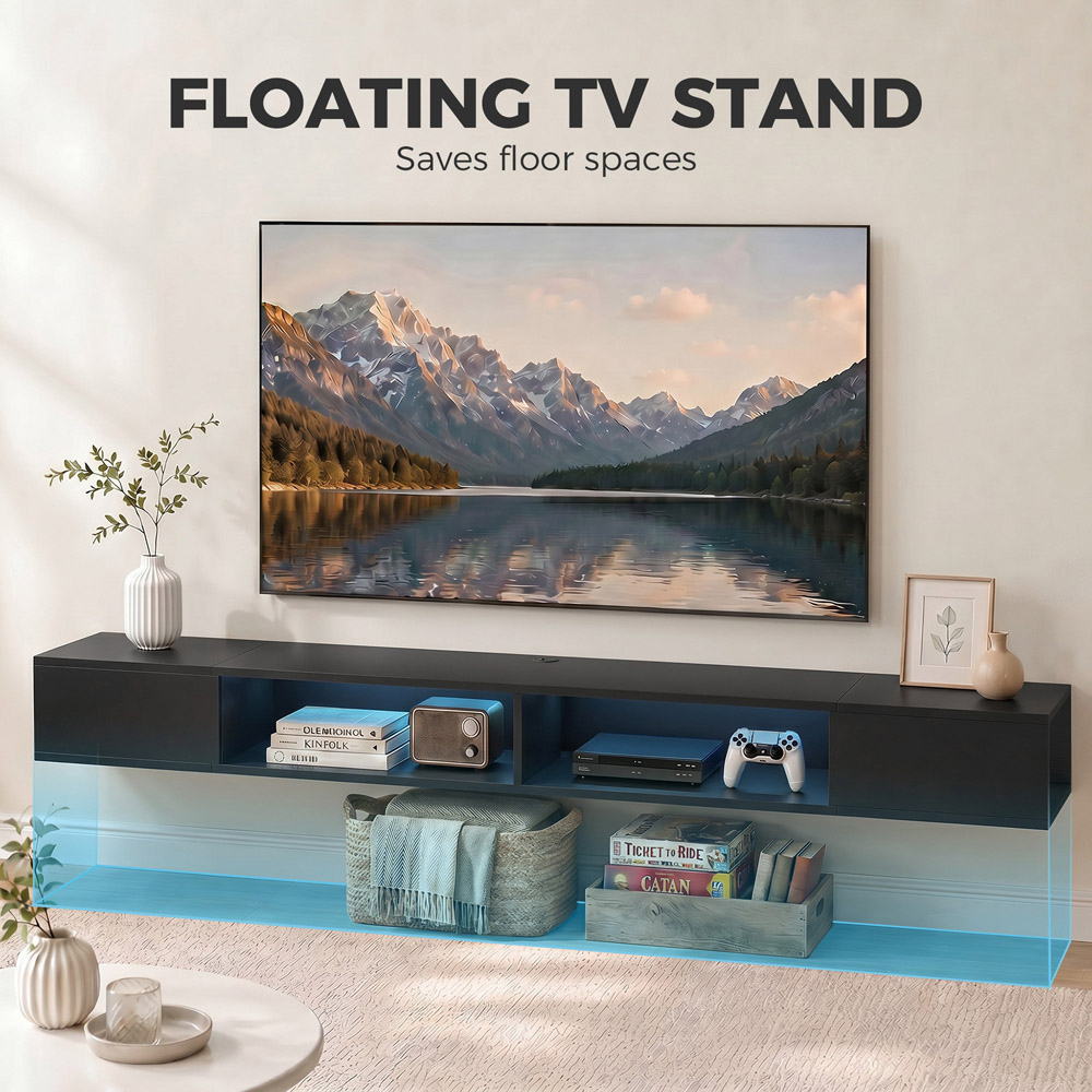 HOMCOM 4 Shelf Black TV Stand with RGB LED Light Image 7