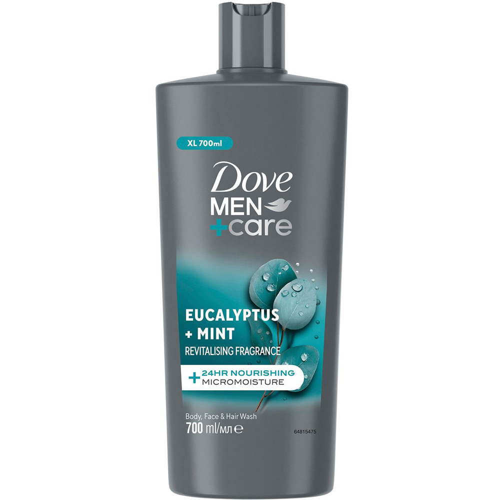 Dove Men+ Care 3-in-1 Eucalyptus and Mint Hair Face and Body Wash 700ml 3 Pack Image 2