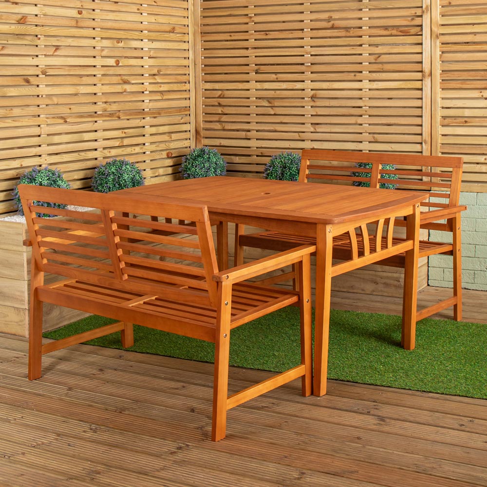 Samuel Alexander 4 Seater Wooden Garden Dining Bench Set Image 1