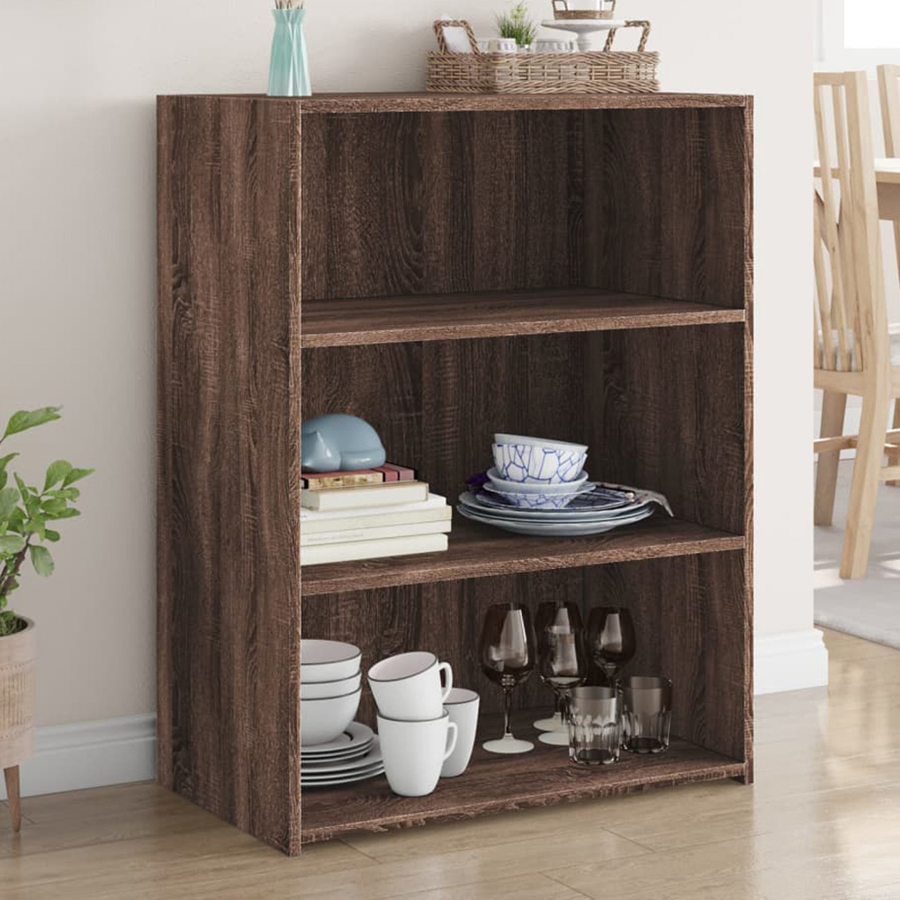 vidaXL 3 Shelf Brown Oak Wide Sideboard Image 1