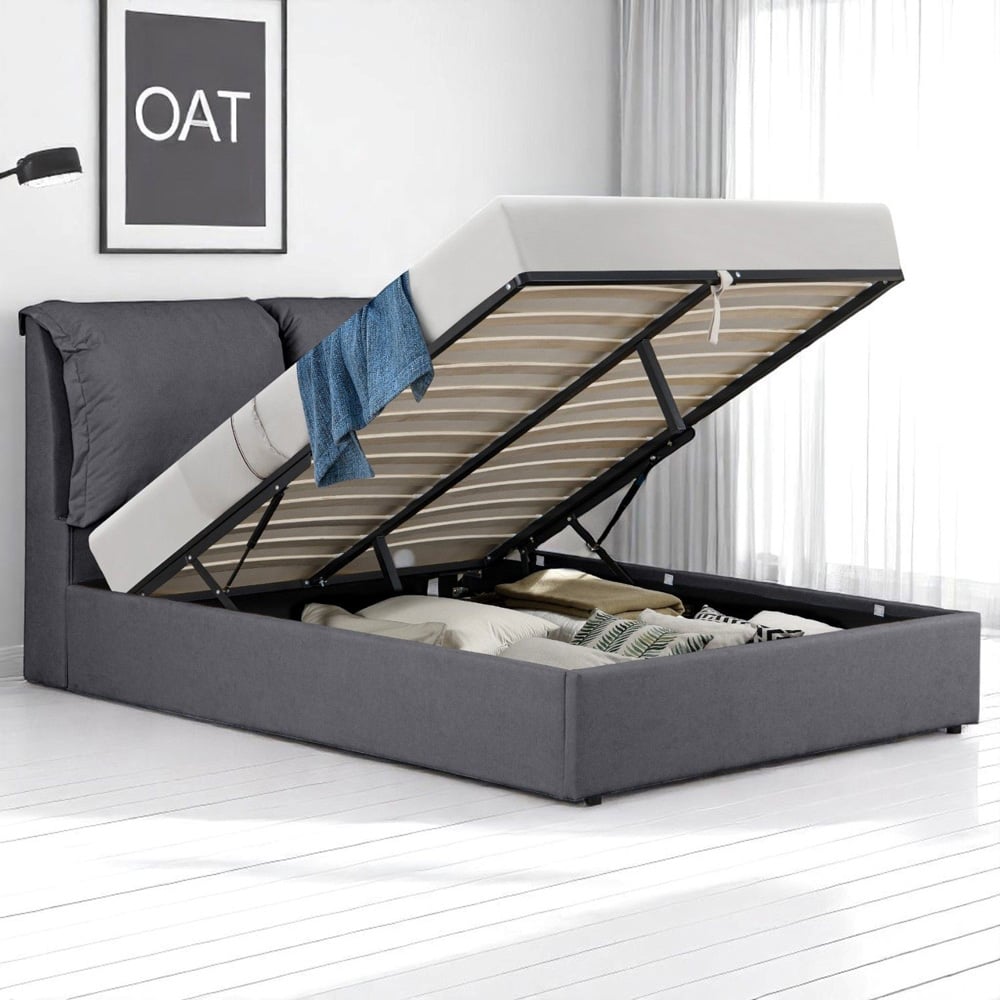 OAT Home Chester Double Charcoal Grey Ottoman Bed Image 8