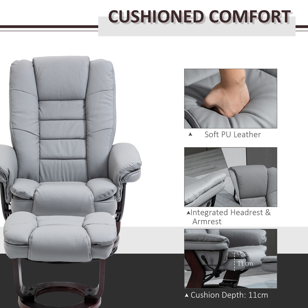 Portland Grey PU Leather Manual Recliner Chair with Footrest Image 6
