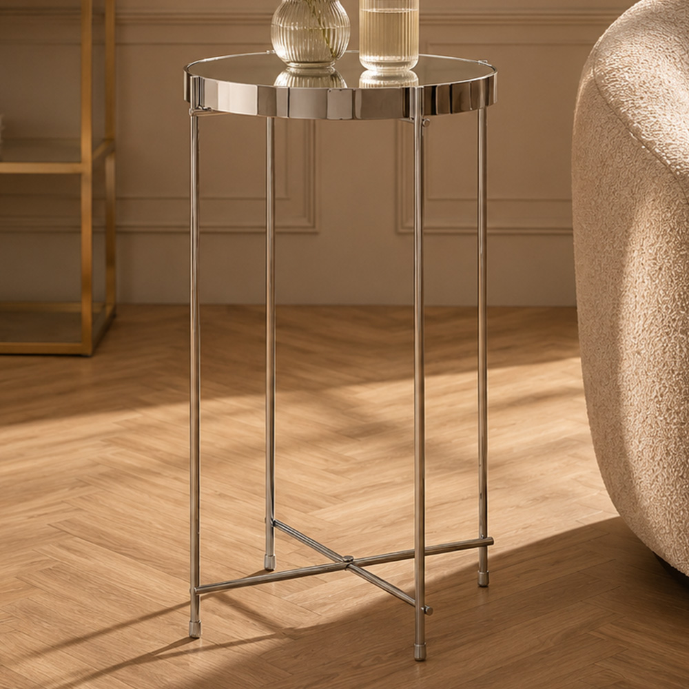 Premier Housewares Allure Silver Mirror Tall Side Table Image 1