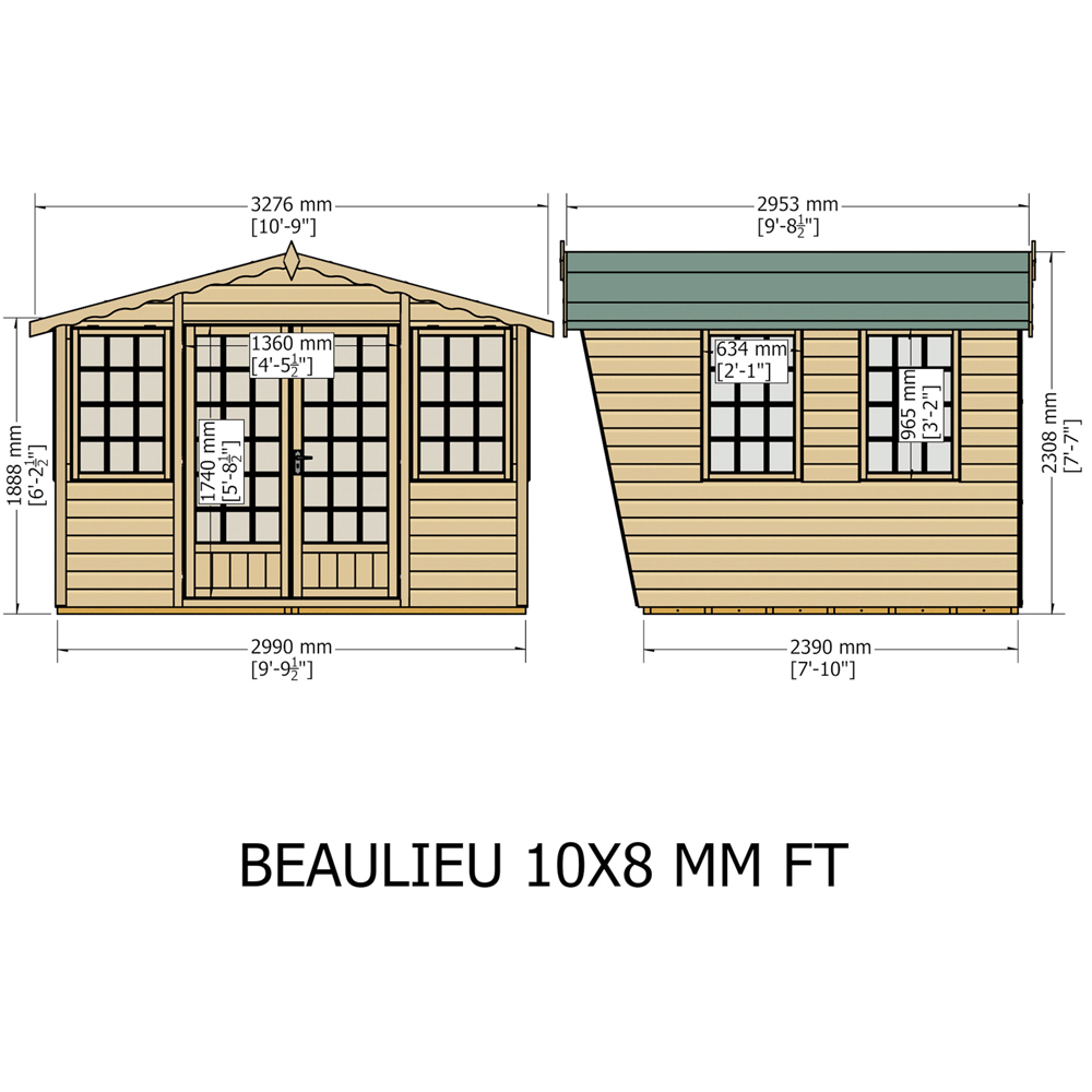Shire Beaulieu 10 x 8ft Double Door Shiplap Apex Summerhouse Image 8
