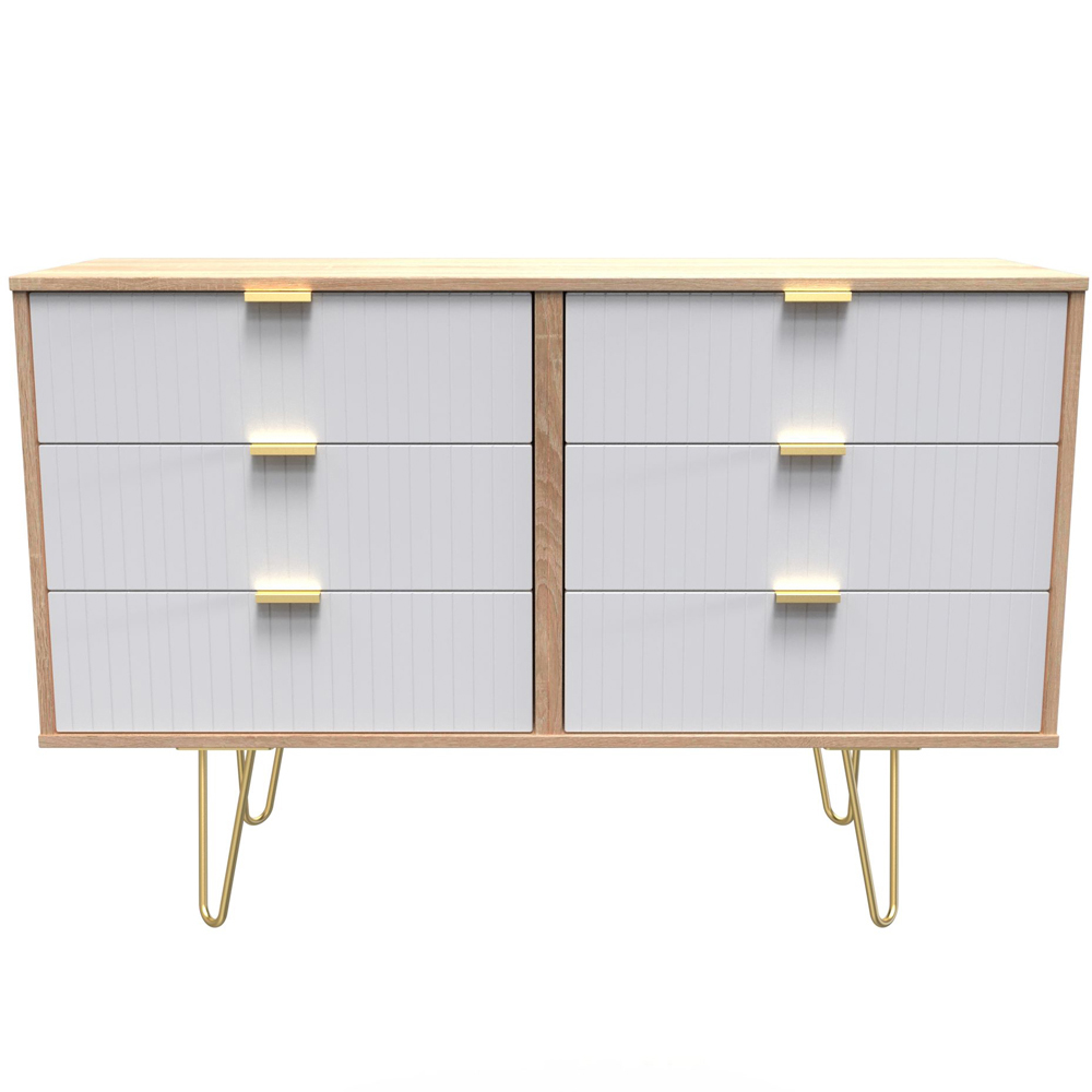 Crowndale 6 Drawer White Matt and Bardolino Oak Wide Chest of Drawers Ready Assembled Image 3