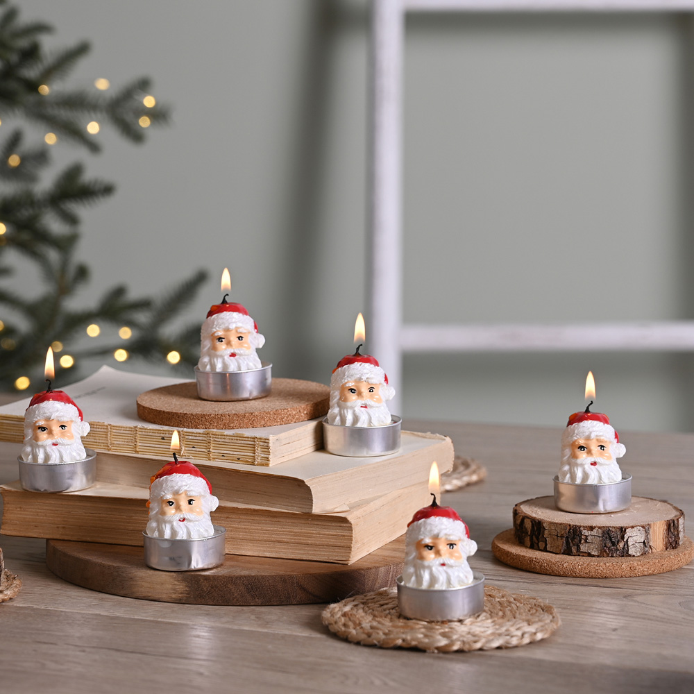 The Christmas Gift Co White Santa Head Tealights 6 Pack Image 2