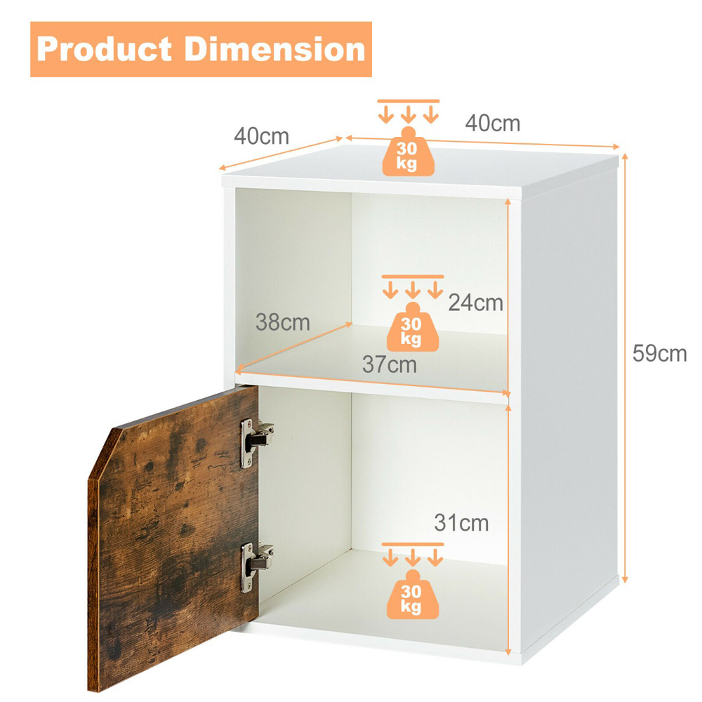 Costway Single Door Single Shelf White Wooden Bedside Table Set of 2 Image 9