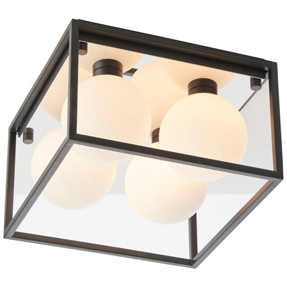 Merano Matera Matt Black and Matt Opal Glass Semi Flush Bathroom 4 Light Ceiling Light Image 3