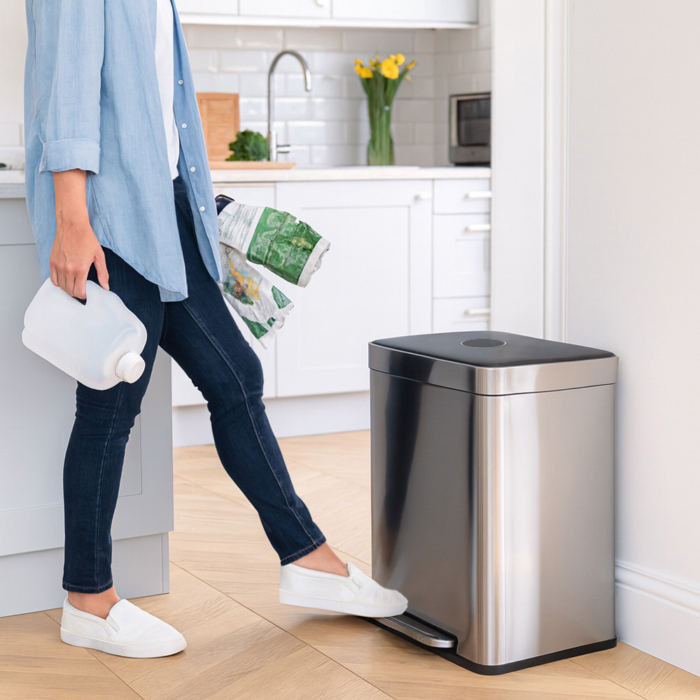 Harbour Housewares Brushed Stainless Steel Double Kitchen Pedal Bin 60L Image 5