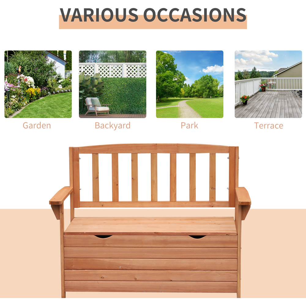 Outsunny Solid Fir Wood Garden Storage Bench Image 7