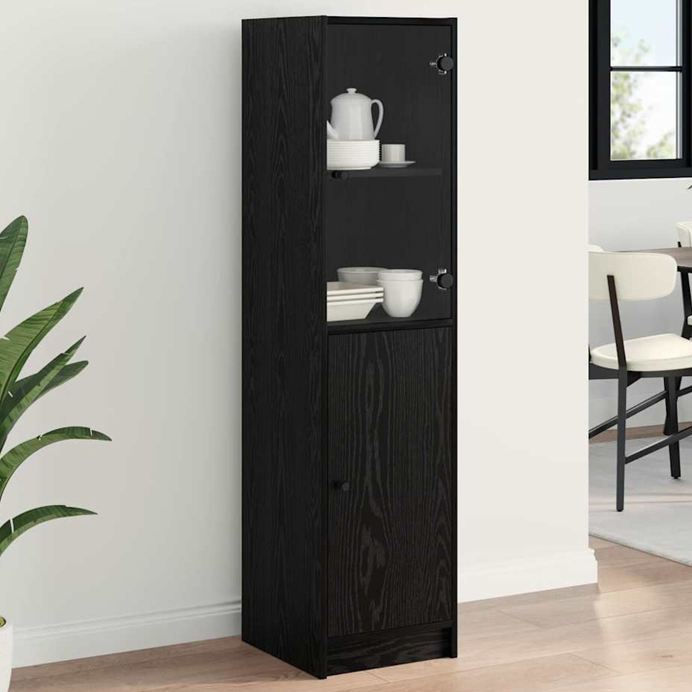 vidaXL 2 Door Black Oak Tall Slim Highboard Image 1