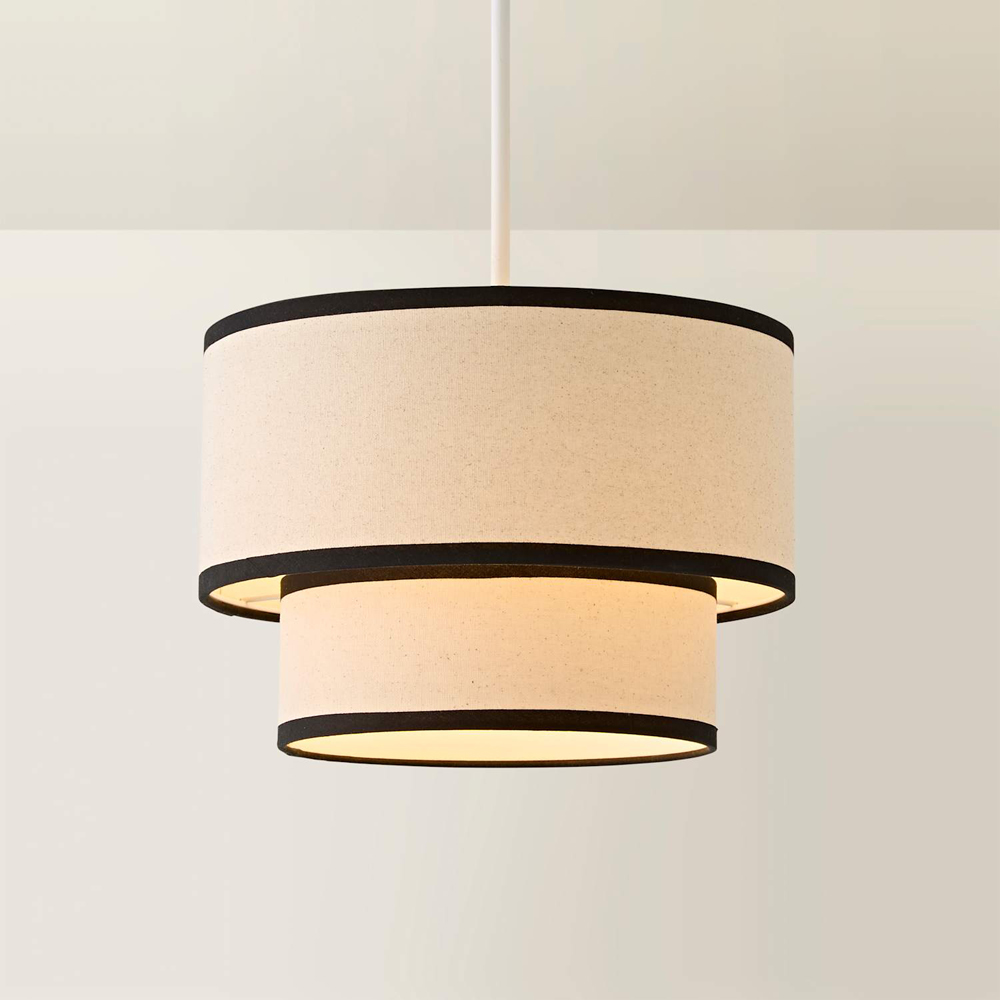 ValueLights Jodie 2-Tier Black Trim Linen Ceiling Pendant Shade 30cm Image 3