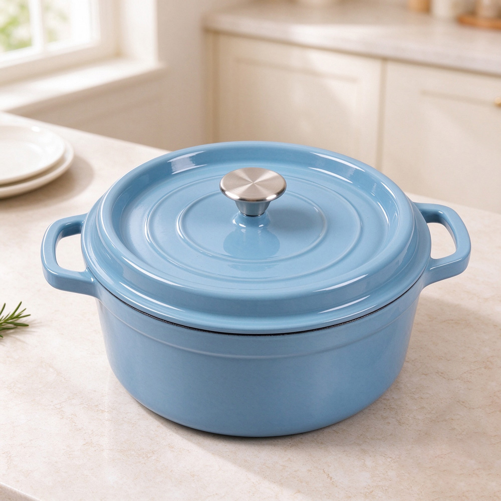 Living and Home Light Blue Enamelled Cast Iron Dutch Oven Pot 6L Image 2
