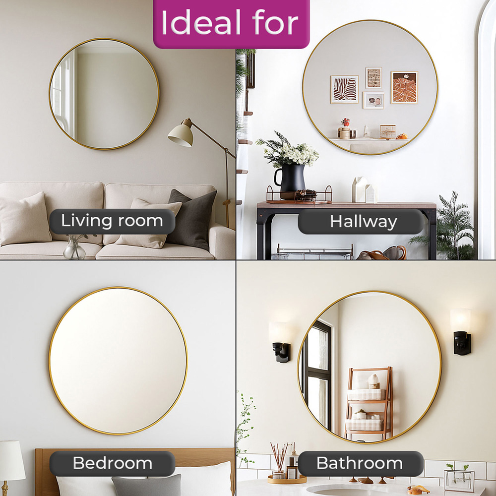 Neo Gold Metal Frame Anti-Rust Wall Mounted Round Mirror 60cm Image 5