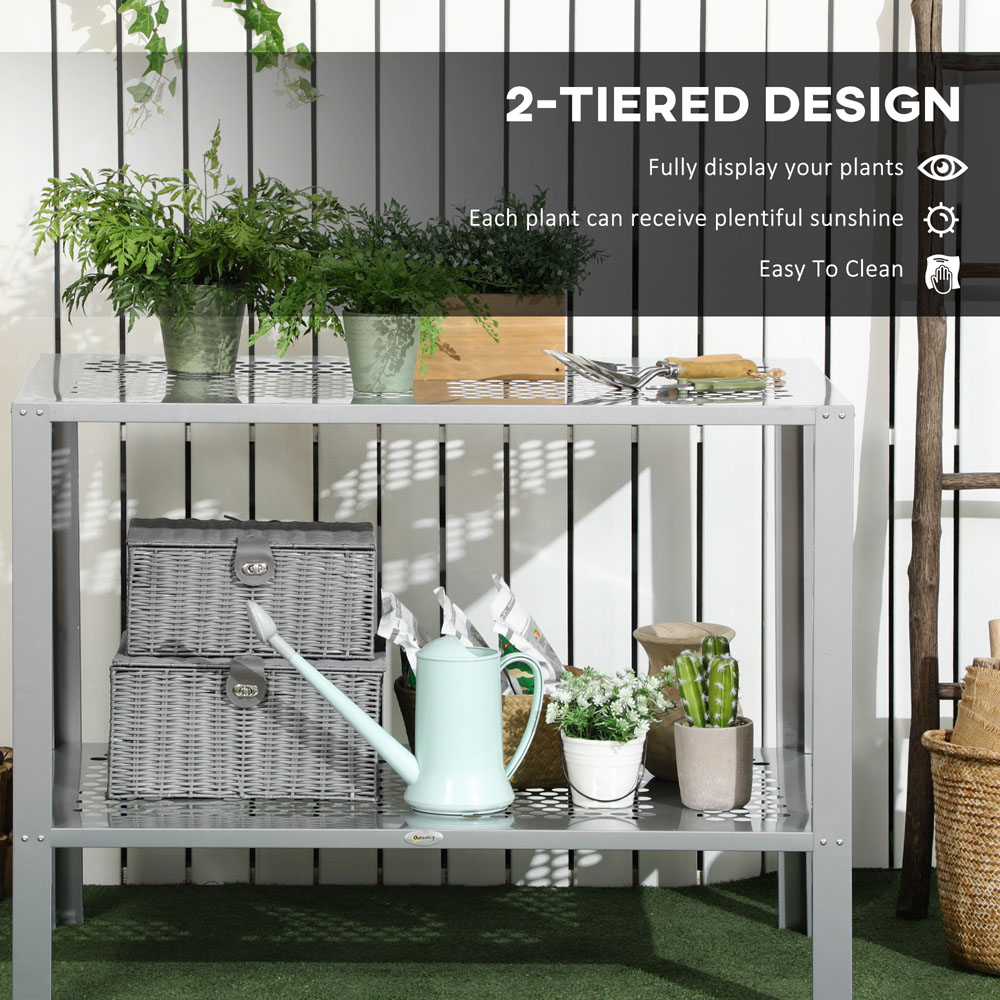 Outsunny 2-Tier Silver Galvanised Steel Plant Stand Image 5