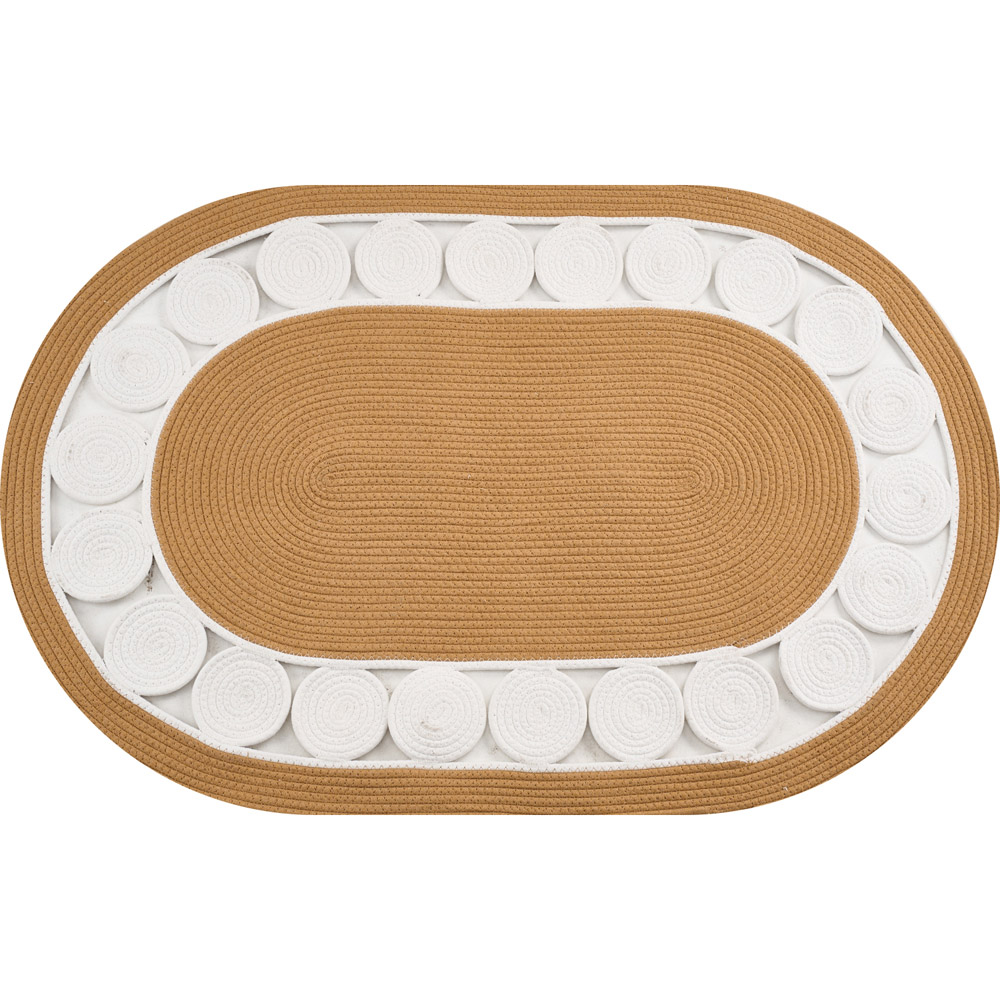 Living and Home Brown and White Braided Oval Rug 120 x 80cm Image 1