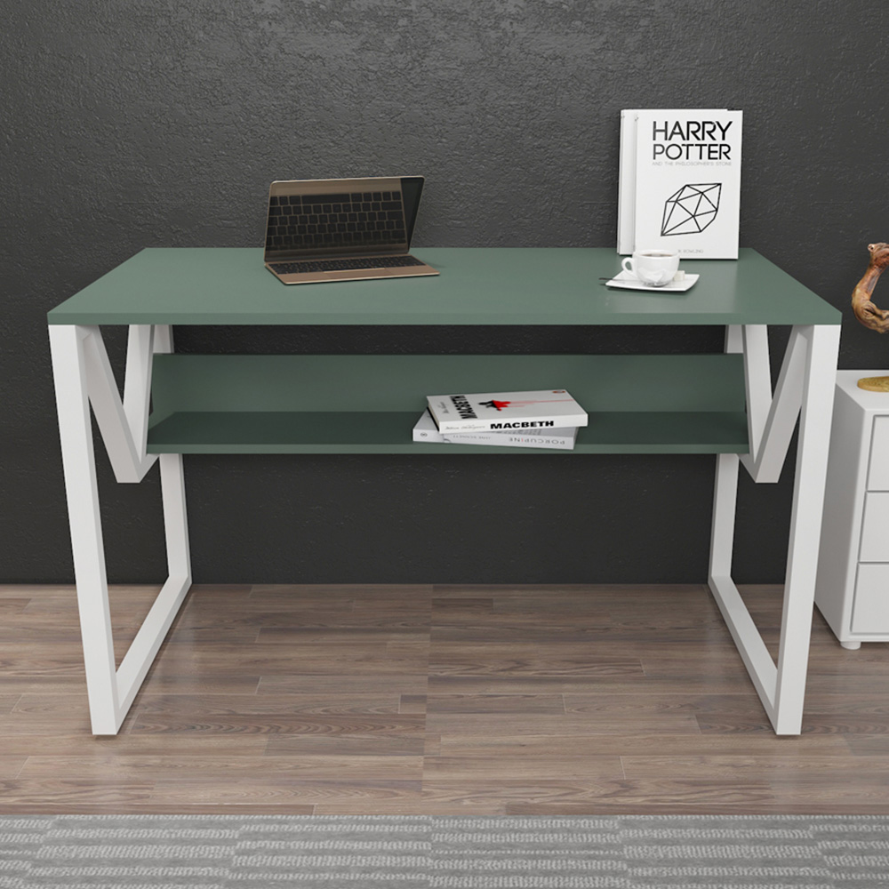 Decorotika Lona Single Shelf Study and Writing Desk Green and White Image 1