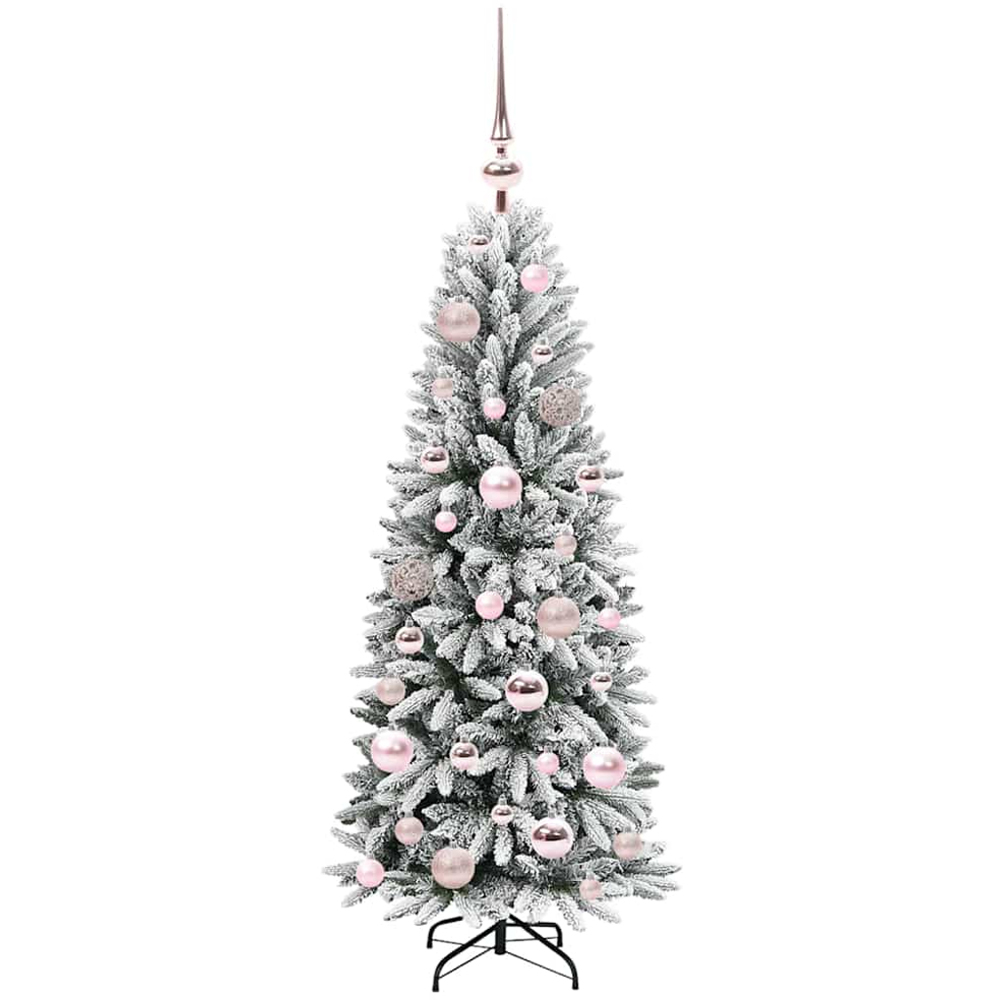 vidaXL Pre-Lit Pink Baubles Artificial Snow Flocked Christmas Tree 4ft Image 4