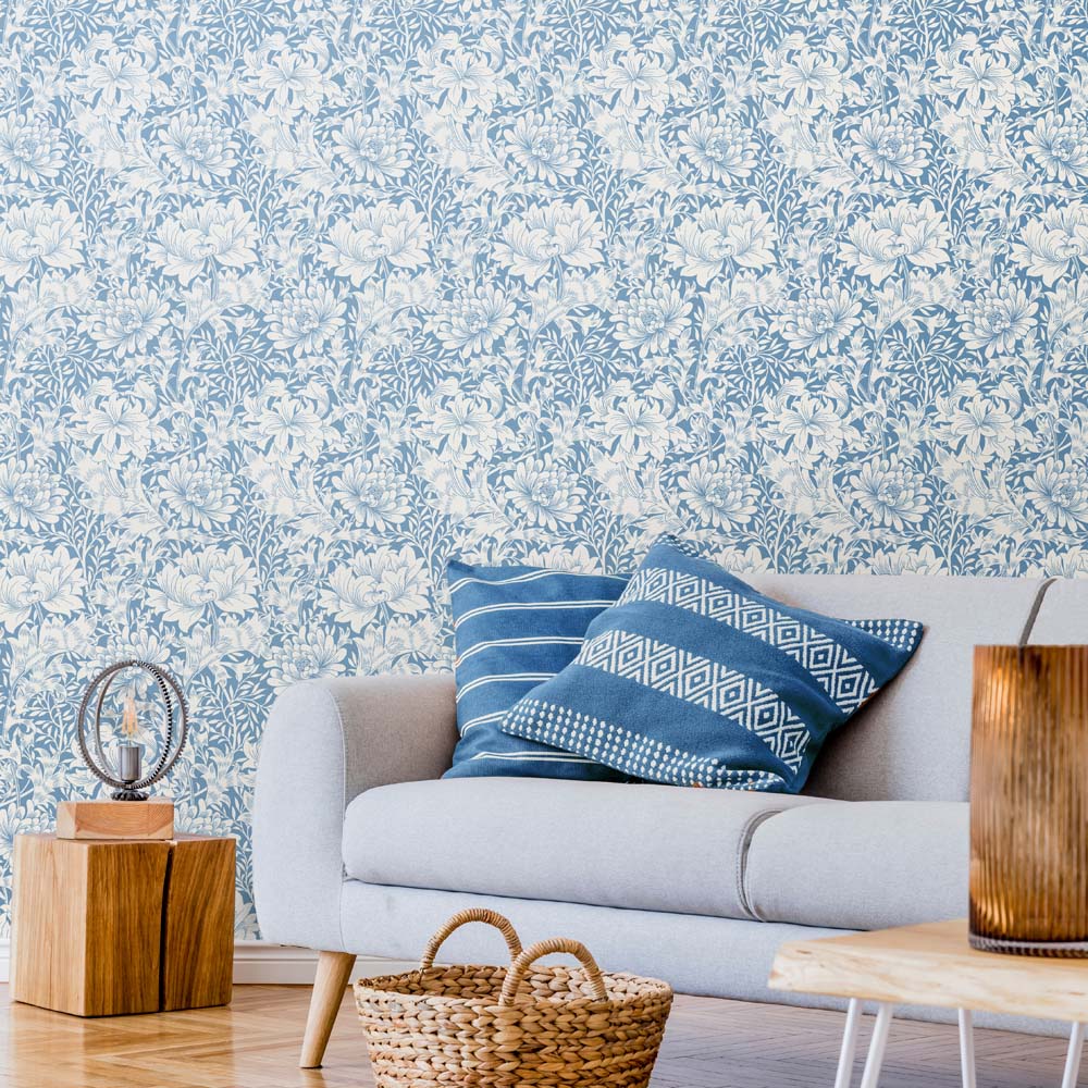 Hoopla Walls Chrysanthemum Wedgewood Blue Non Woven Wallpaper Image 2