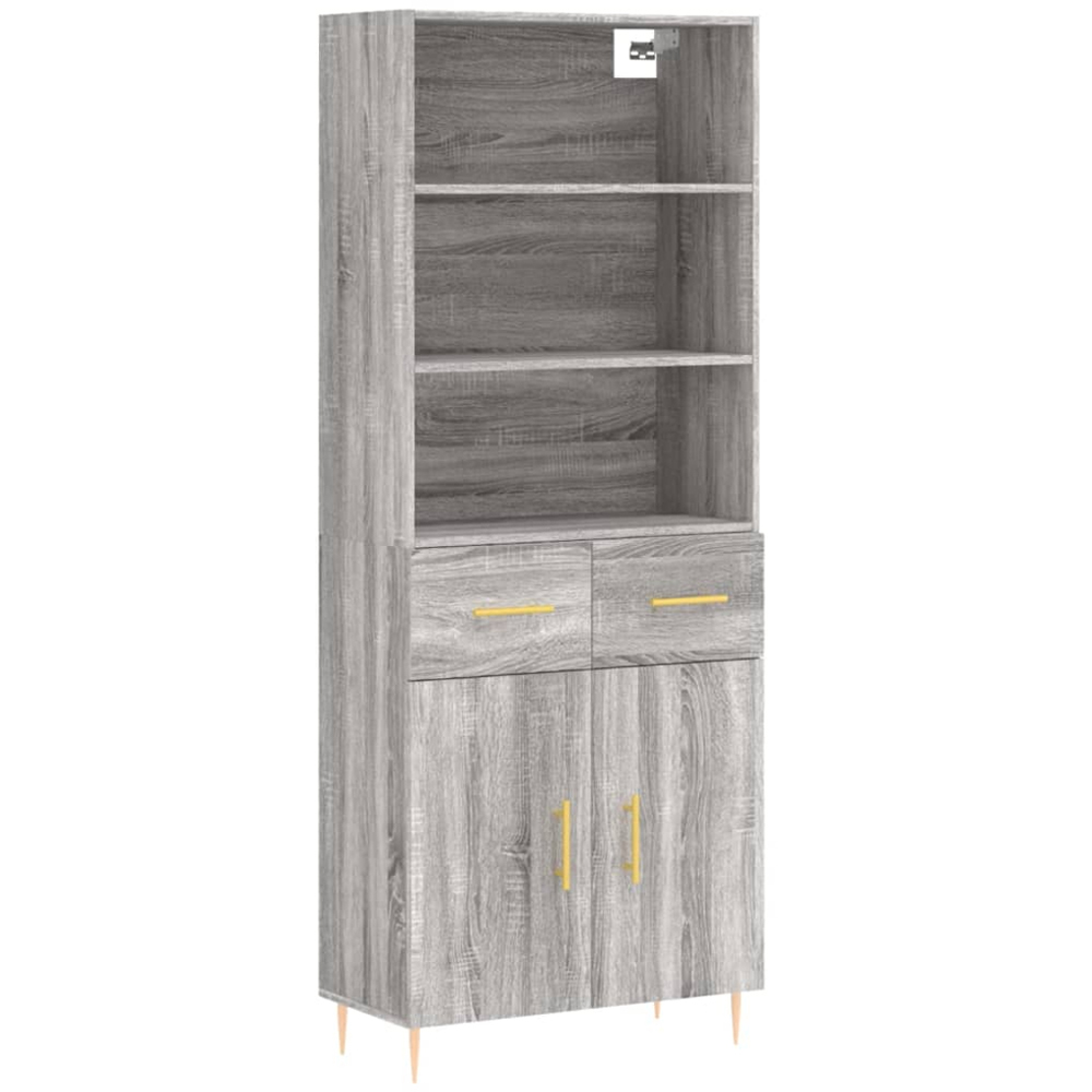 vidaXL 2 Door 2 Drawer 3 Open Shelf Grey Sonoma Highboard Image 2