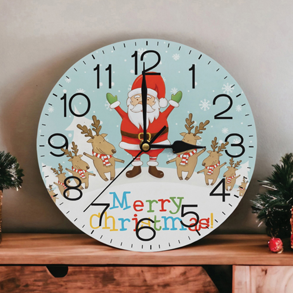 Xmas Haus Festive Santa and Reindeer Christmas Clock Image 2