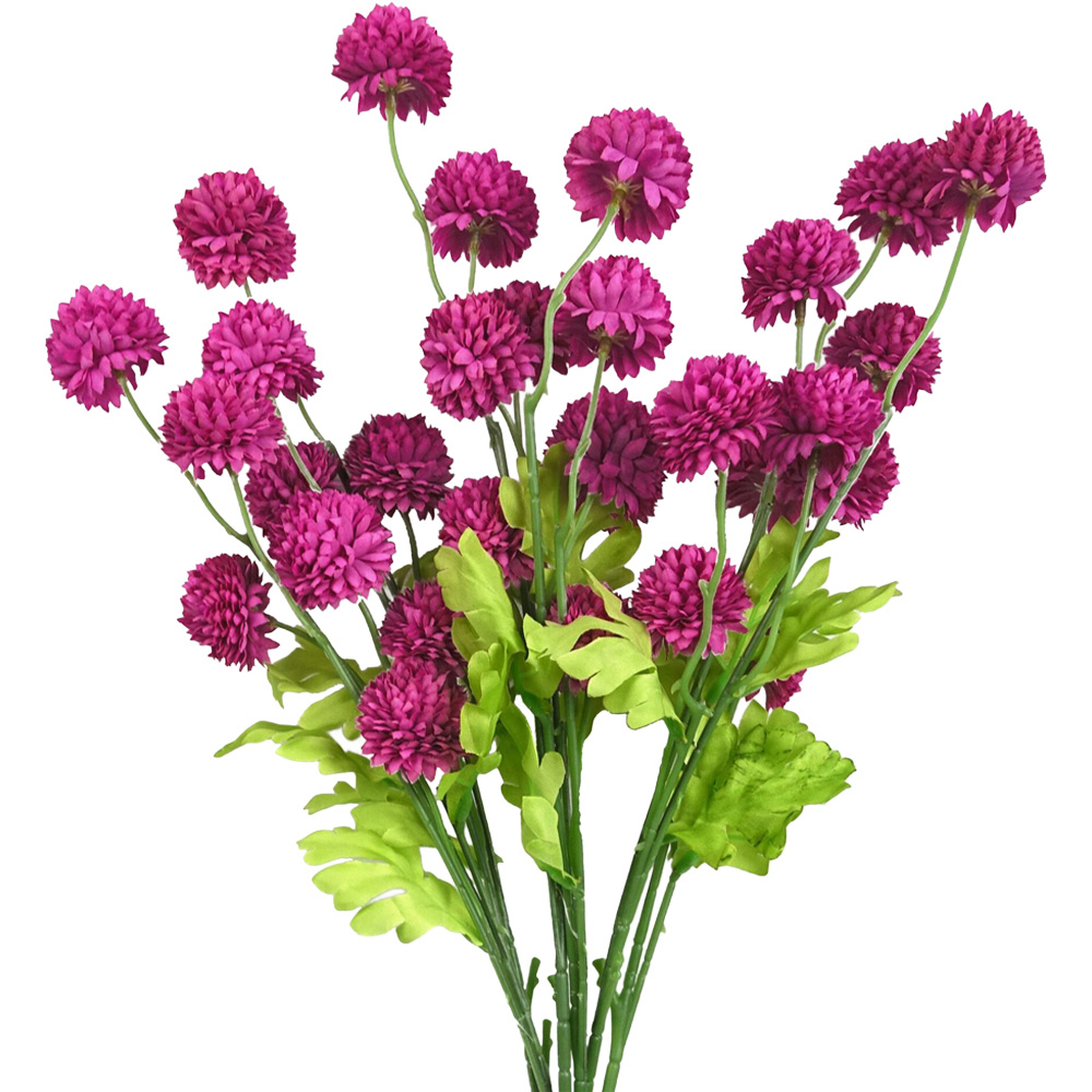 Leaf Pink Dahlia Pompom Artificial Stem 50cm 6 Pack Image 6