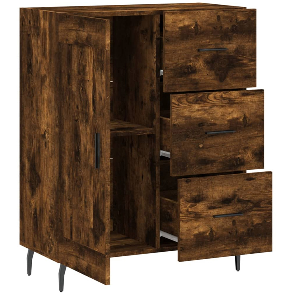 vidaXL Single Door 3 Drawer Smoked Oak Sideboard Image 6