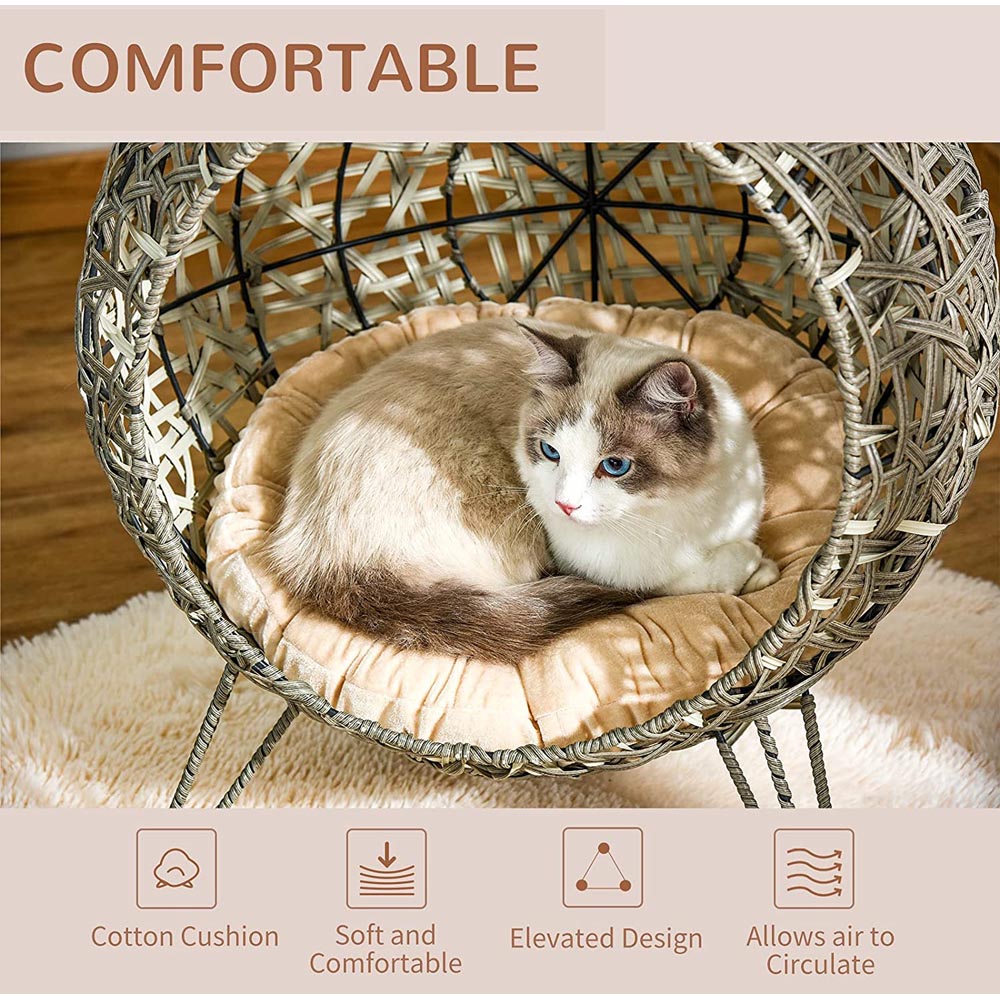 PawHut Woven Rattan Elevated Cat Bed Grey Image 5