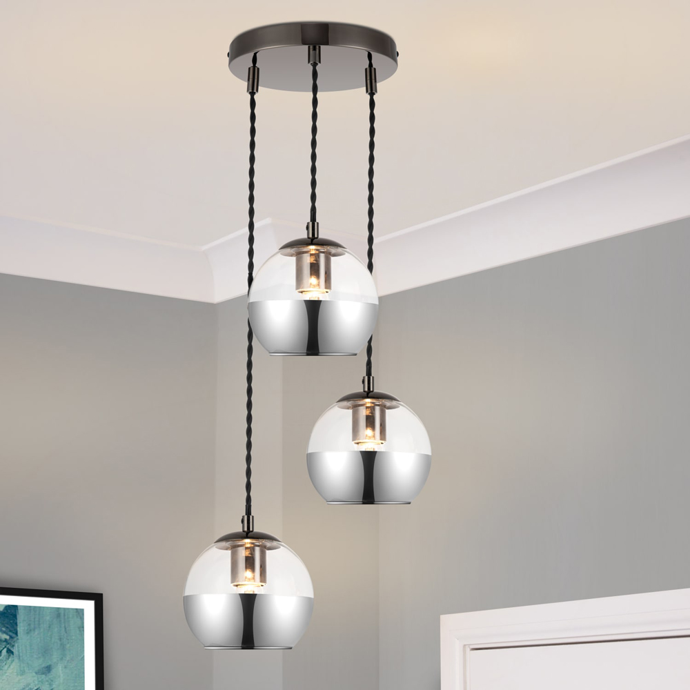 Cosylyte Marlo Matt Black Base 3 Light Smoky Glass Cluster Pendant Light Image 2