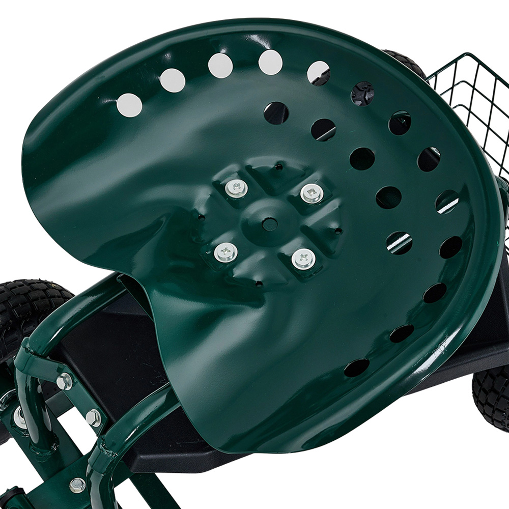 Living and Home Green Adjustable Rolling Garden Cart with Seat and Basket Image 4