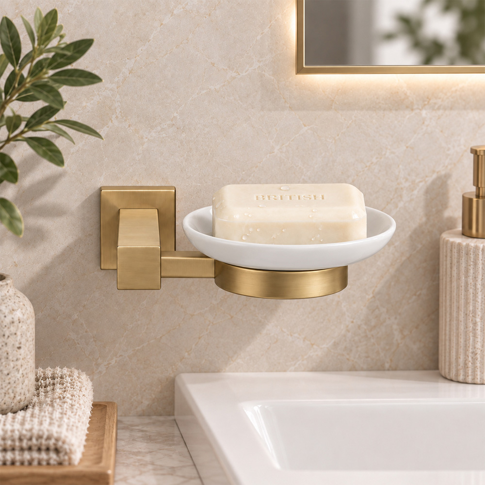 Go Bathrooms Froma Brushed Gold Ceramic Wall Mounted Soap Dish Image 4