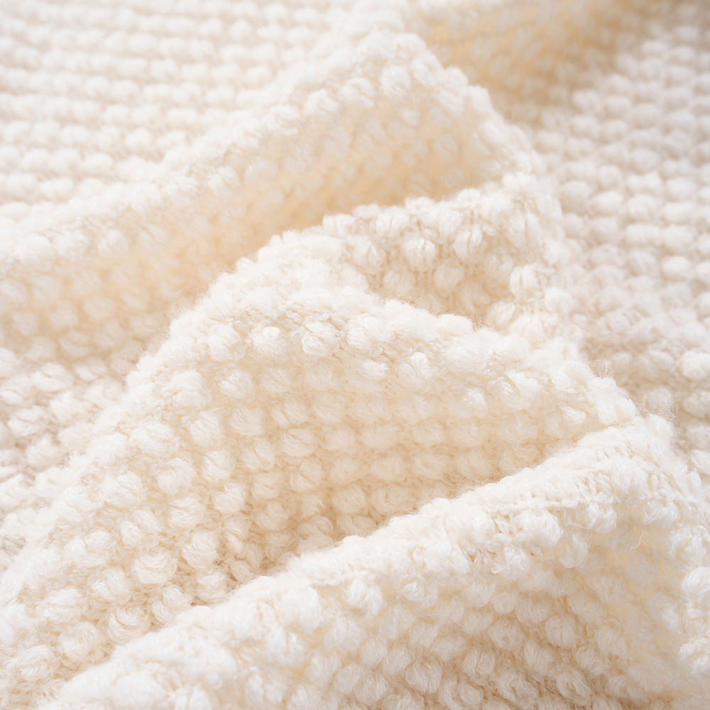 Living and Home Beige Popcorn Knit Throw Blanket with Tassels 130 x 170cm Image 3
