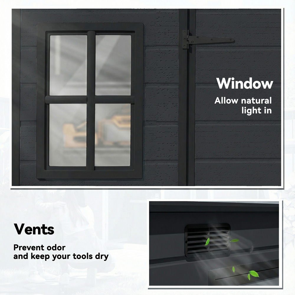 Outsunny 10 x 6ft Dark Grey Pent Garden Shed with Built-In Floor Image 4