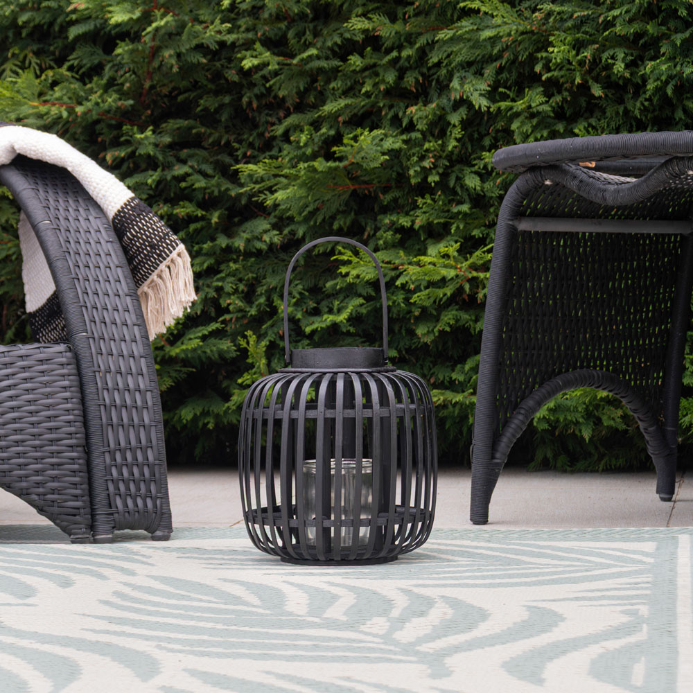 JVL Luna Black Natural Bamboo Lantern with Handle Image 6