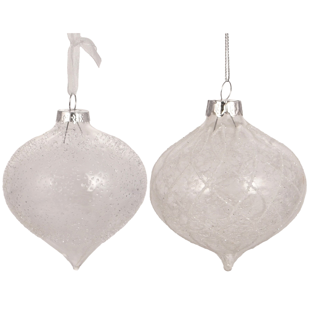 Alpine Lodge White Glass Sparkle Bauble Single Ornament Image 1