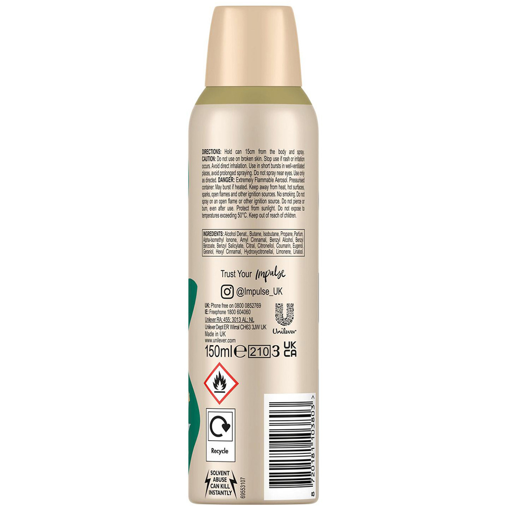 Impulse Hint of Musk and Blend of Natural Scents Body Spray Deodorant 150ml 6 Pack Image 2