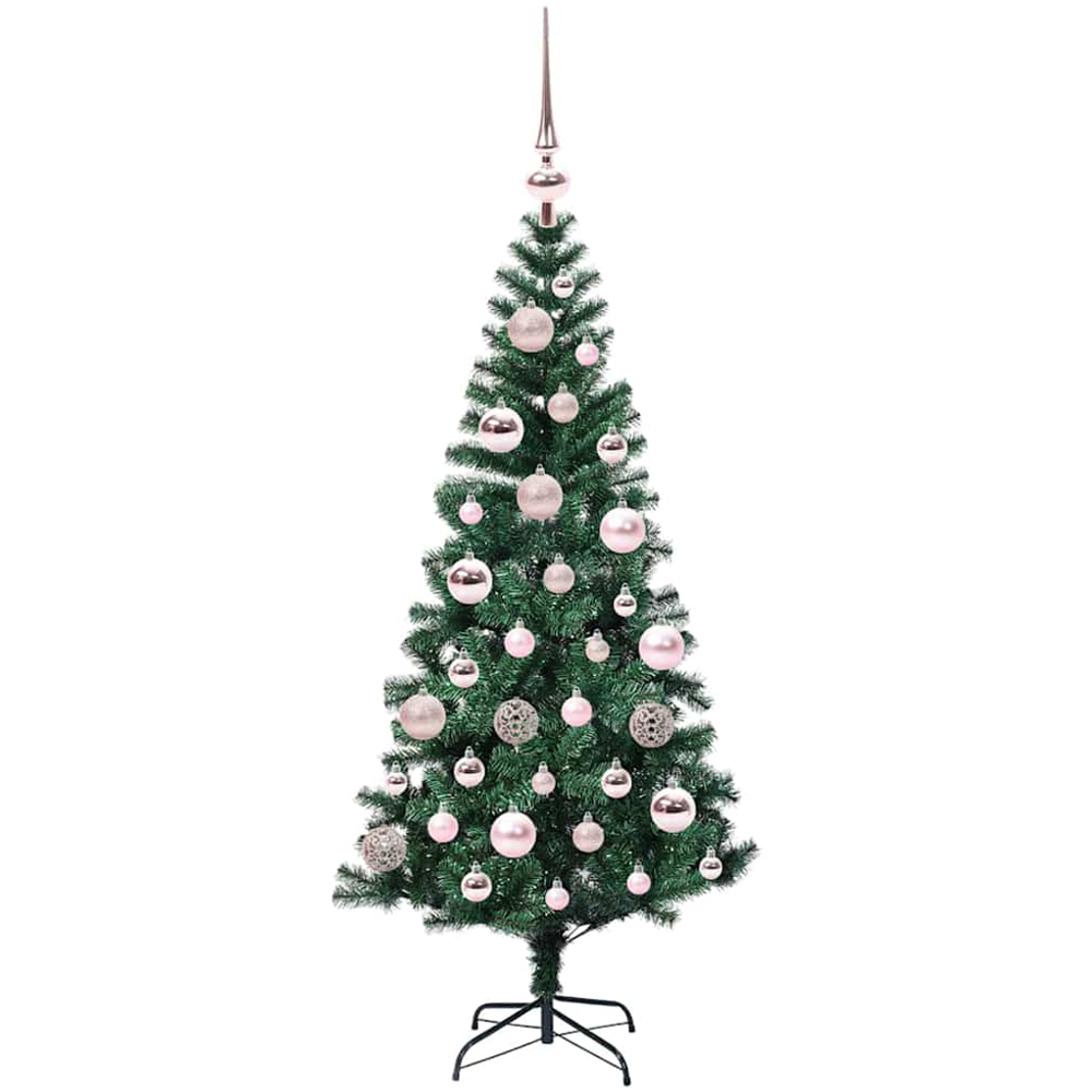 vidaXL Pre-Lit Pink Baubles Green Artificial Christmas Tree 4ft Image 4