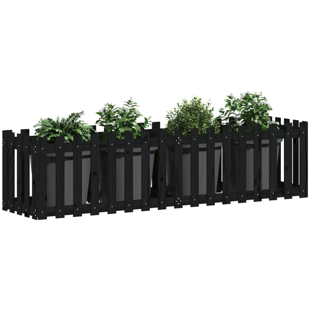 vidaXL Black Pine Wood Raised Garden Bed 50 x 50 x 200cm Image 2