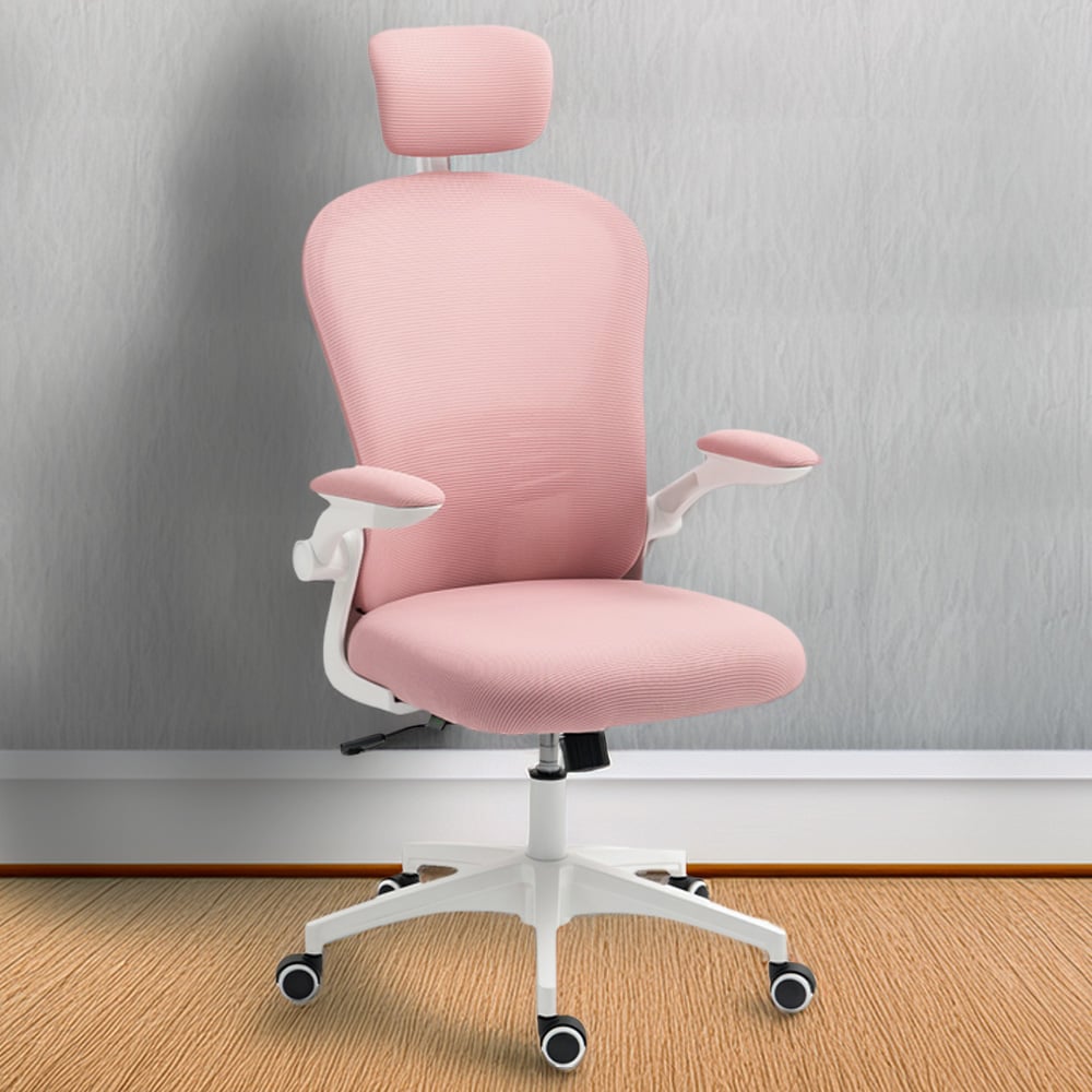 Vinsetto Pink Ergonomic Mesh Office Chair with Headrest Image 1
