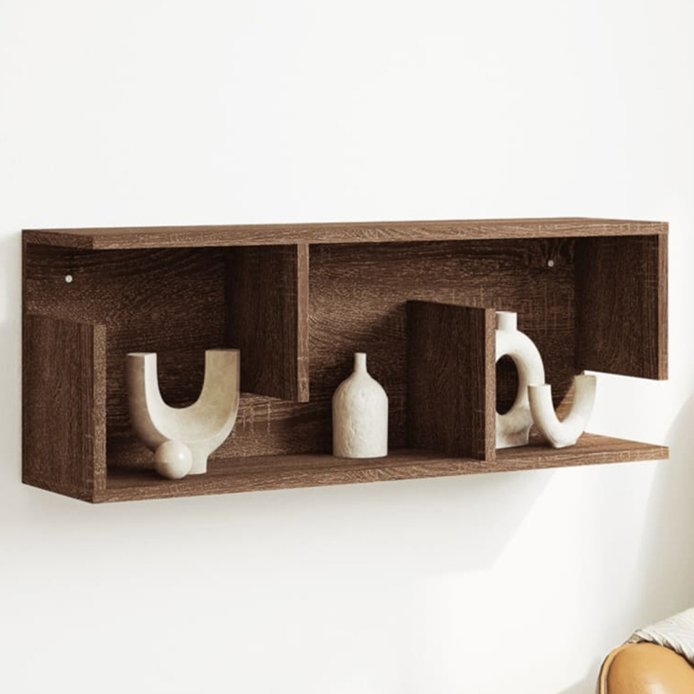 vidaXL 3 Open Shelf Brown Oak Wall Cabinet Image 1