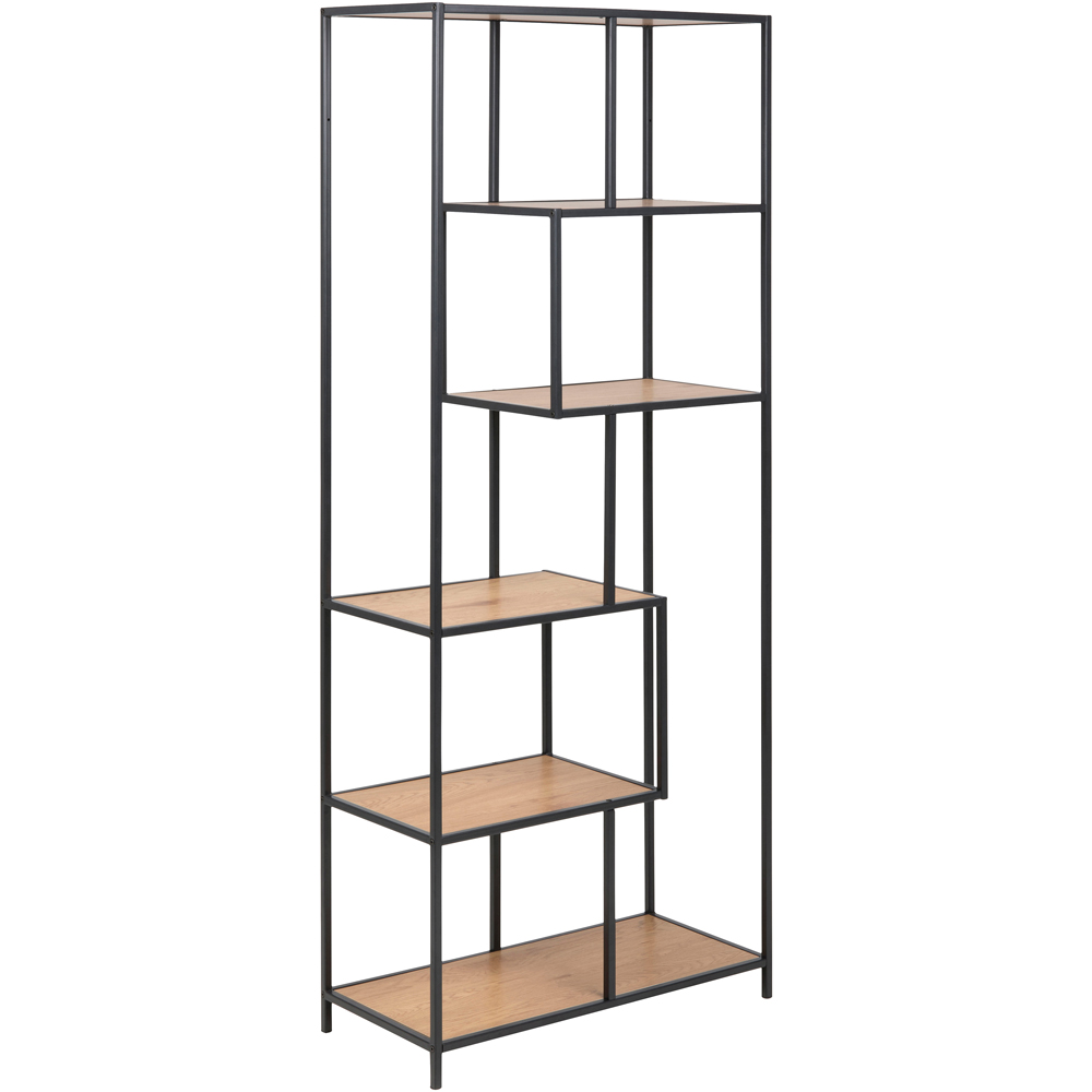 Florence Seaford 5 Shelf Oak and Black Metal Bookcase Image 2