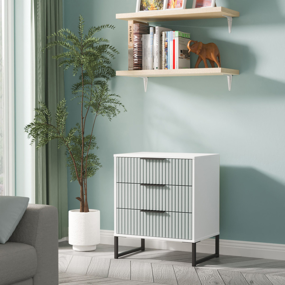 Crowndale Fluted 3 Drawer Duck and White Matt Midi Chest of Drawers Ready Assembled Image 7