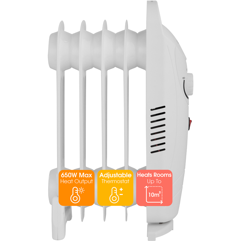 Abode AOFR5001 White 5-Fin Oil Filled Radiator 650W Image 2