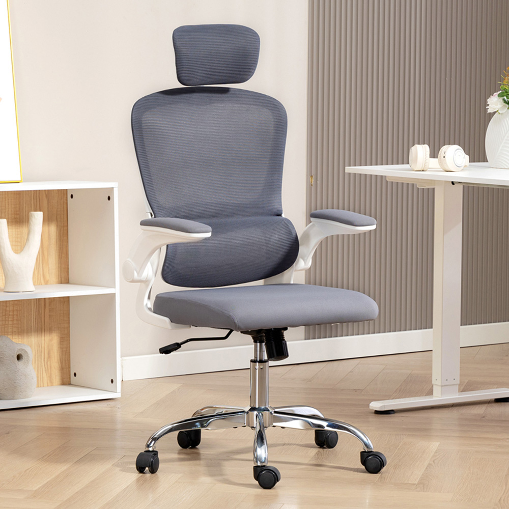 Portland Charcoal Grey Mesh High Back Swivel Office Desk Chair with Lumbar Support Image 1