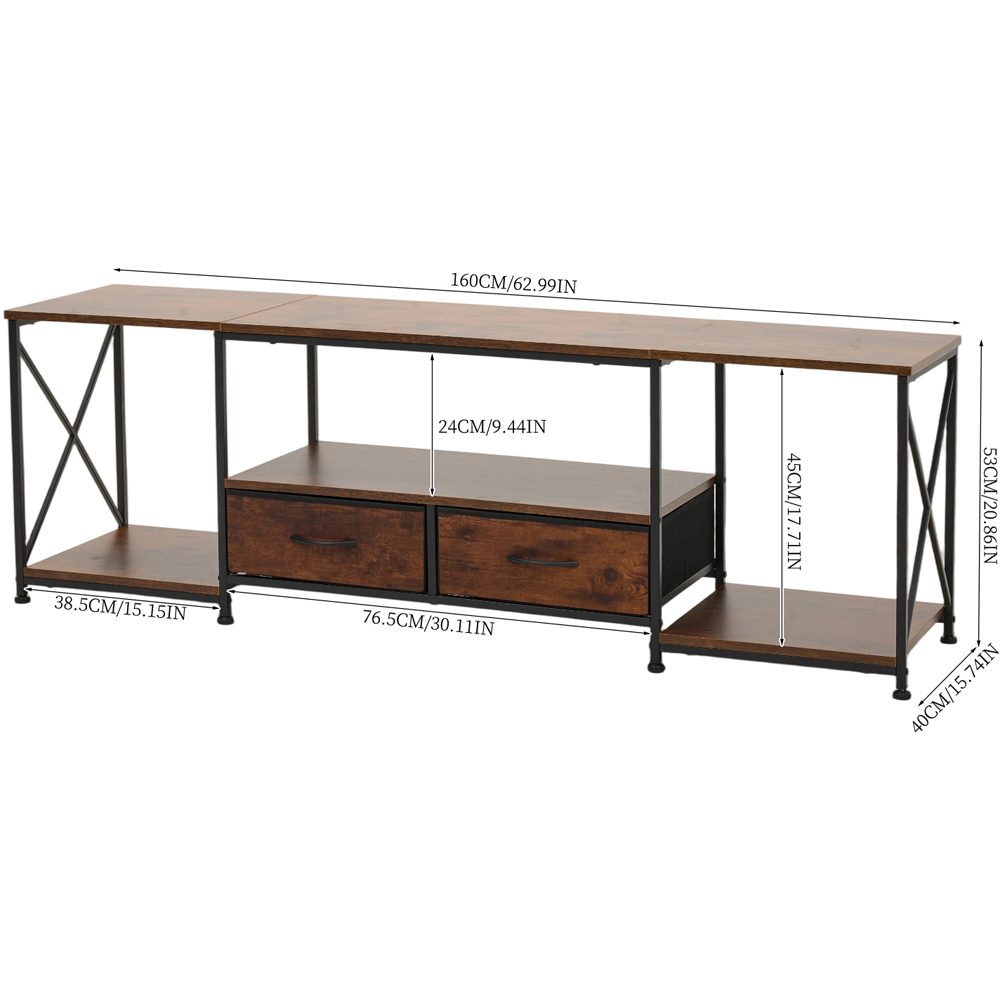 Living and Home 2 Fabric Drawer 3 Shelf Brown Industrial TV Stand Image 9