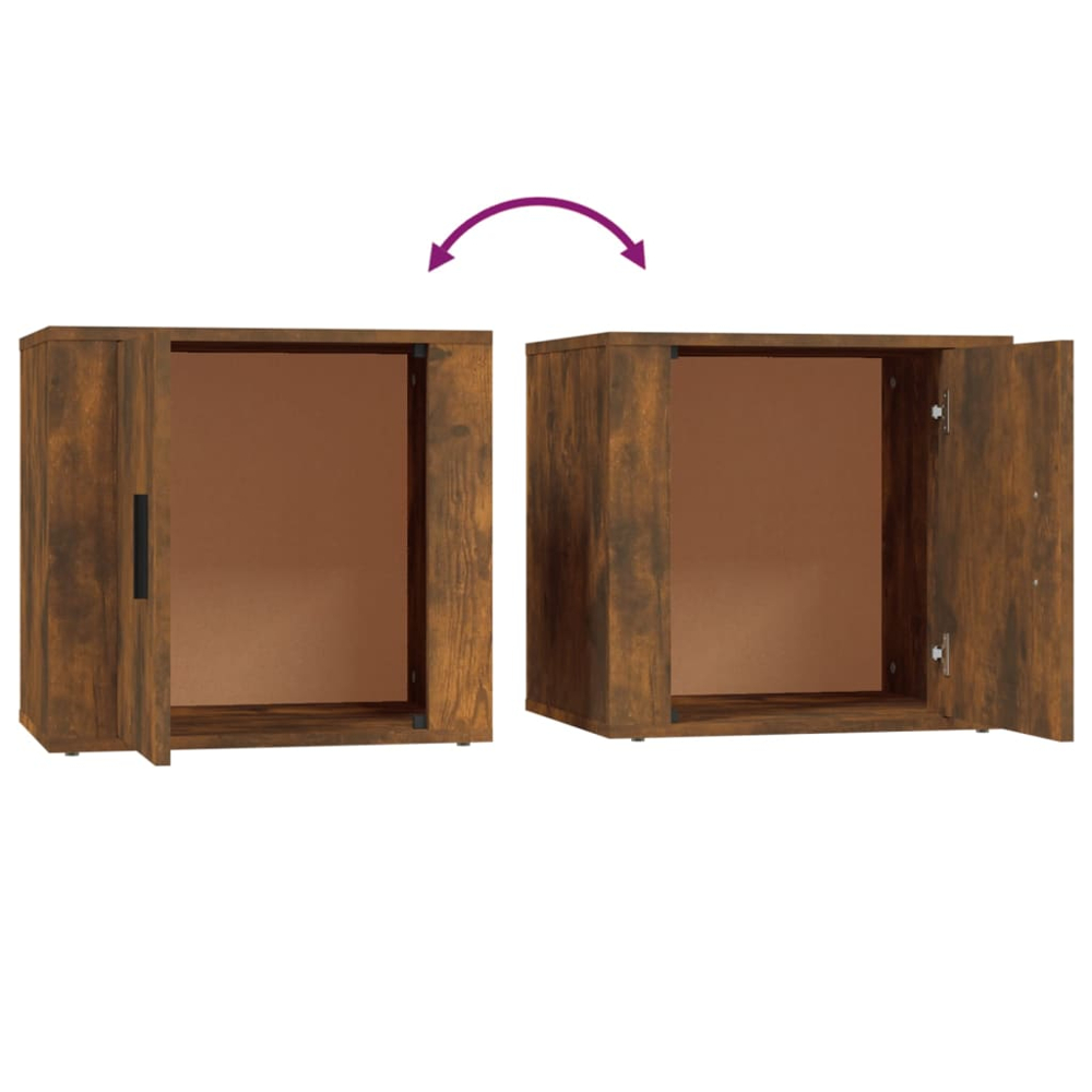 vidaXL Single Door Smoked Oak Wooden Bedside Cabinet Image 6