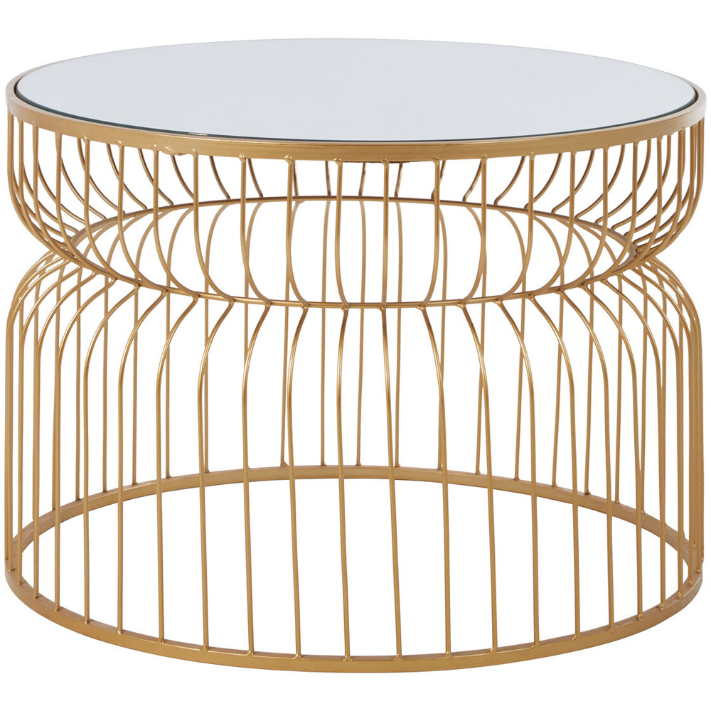 Premier Housewares Avantis Gold Finish Wire Design Round Side Table with Mirrored Top Image 2