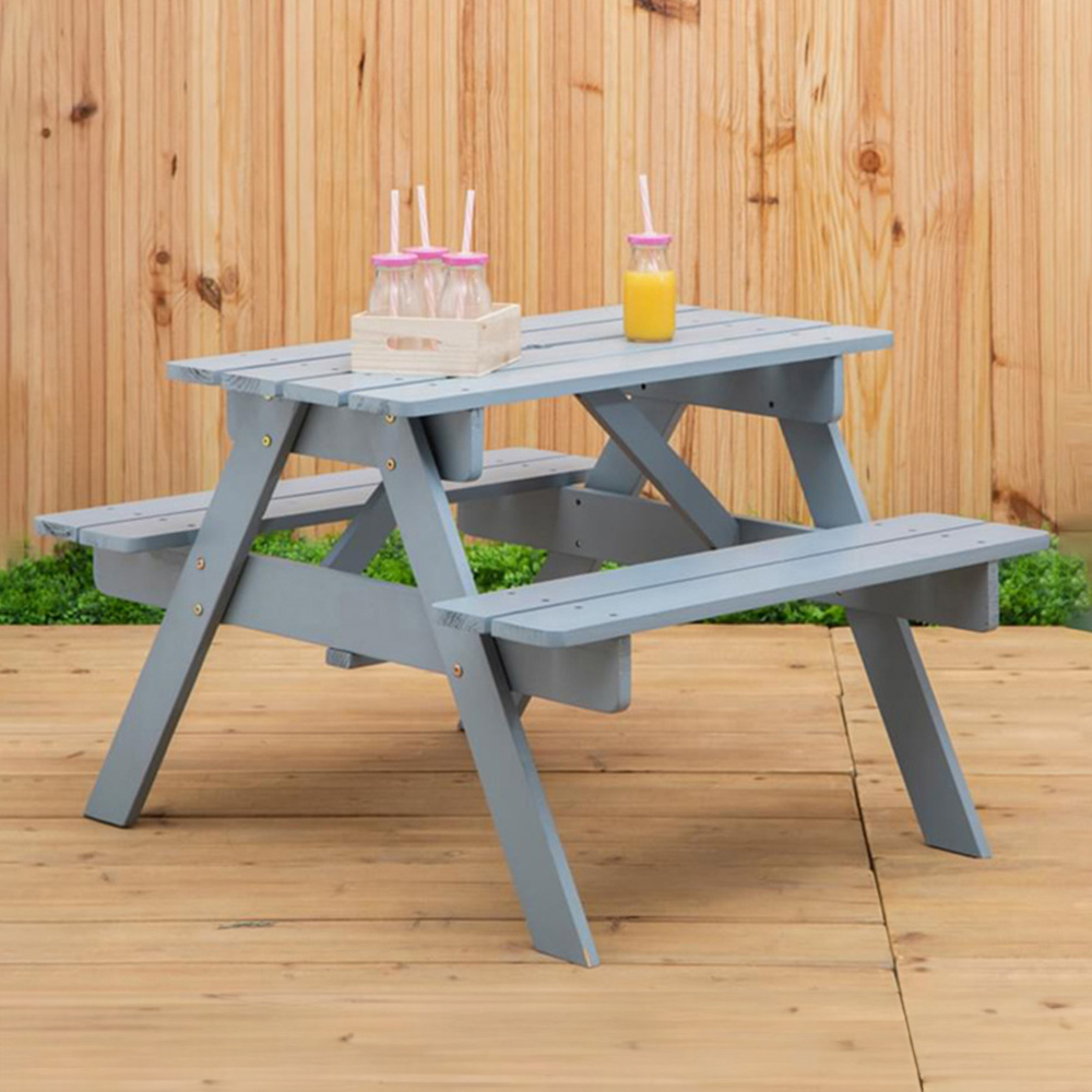 Premier Housewares Kids Brighton Wood Grey Picnic Bench Image 1